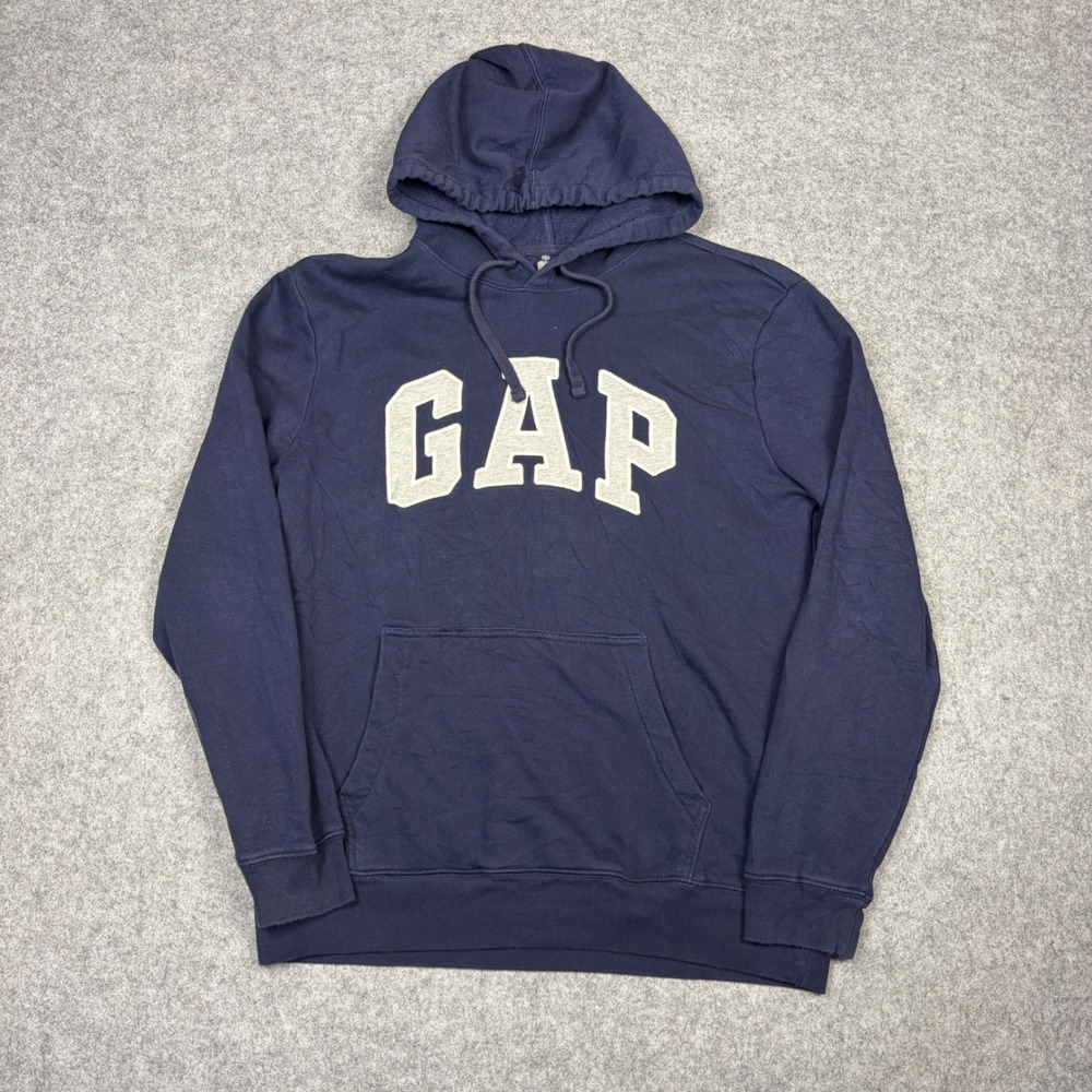 GAP Arch Logo Hoodie Mens Medium Navy Blue Fleece Pullover Sweatshirt